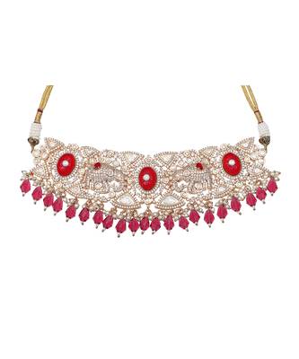 Red kundan polki elephant motif choker set 3