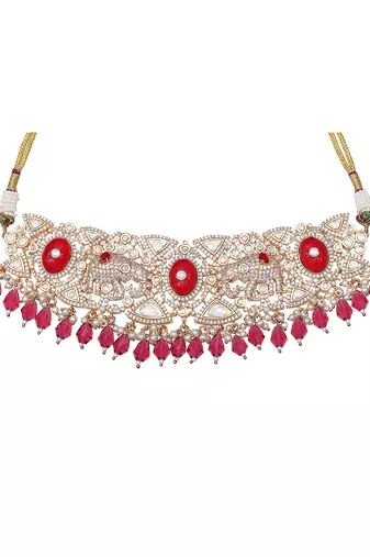 Red kundan polki elephant motif choker set