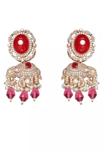 Red kundan polki elephant motif choker set