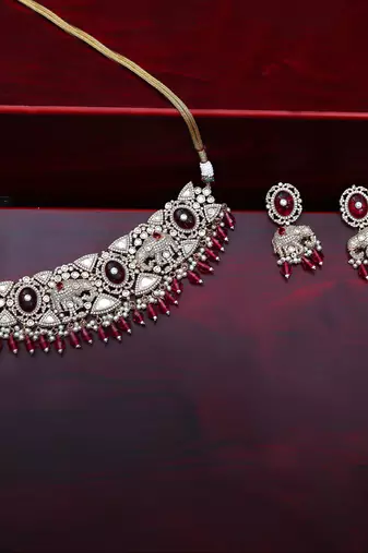 Red kundan polki elephant motif choker set