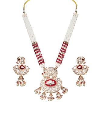 Red kundan polki elephant motif mala set 2