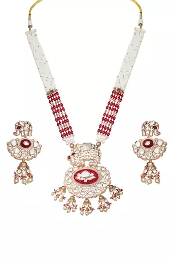 Red kundan polki elephant motif mala set