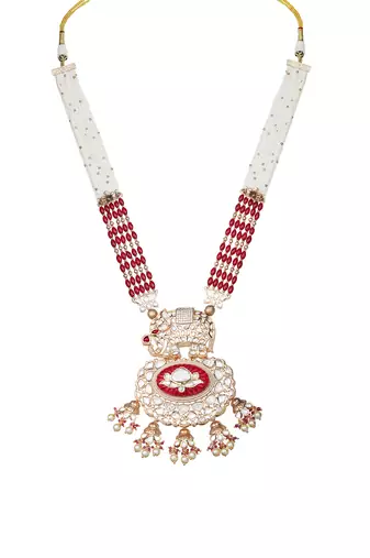 Red kundan polki elephant motif mala set