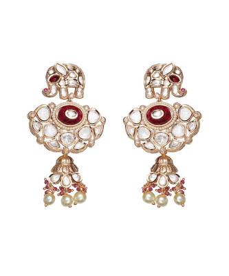 Red kundan polki elephant motif mala set 4