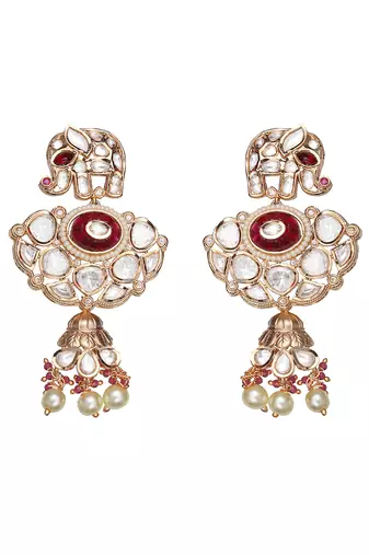Red kundan polki elephant motif mala set