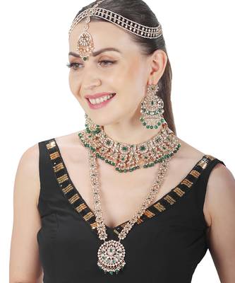 Green kundan polki choker & mala set 1