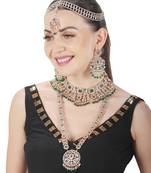 Green kundan polki choker & mala set