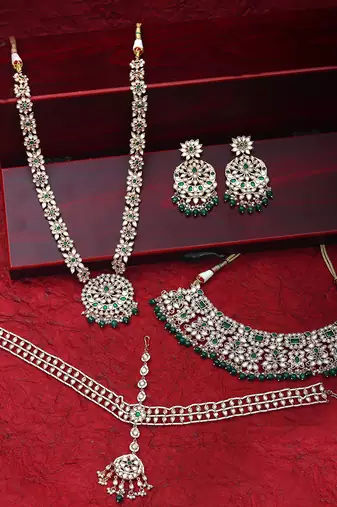 Green kundan polki choker & mala set