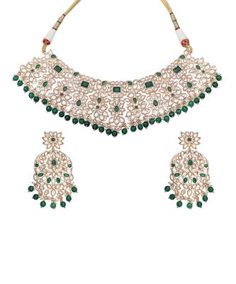 Green kundan polki choker & mala set 3