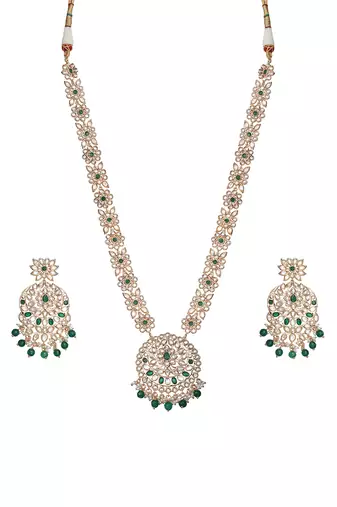 Green kundan polki choker & mala set