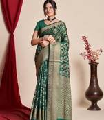 Rama Organza Faux Kanjeevaram Woven Saree Without Blouse