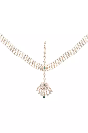 Green kundan polki choker & mala set