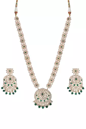Green kundan polki mala set