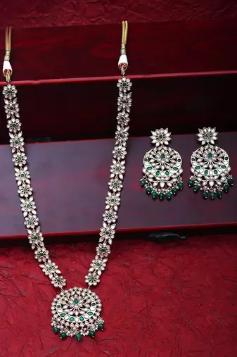 Green kundan polki mala set