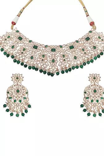 Green kundan polki choker set
