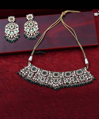 Green kundan polki choker set 5