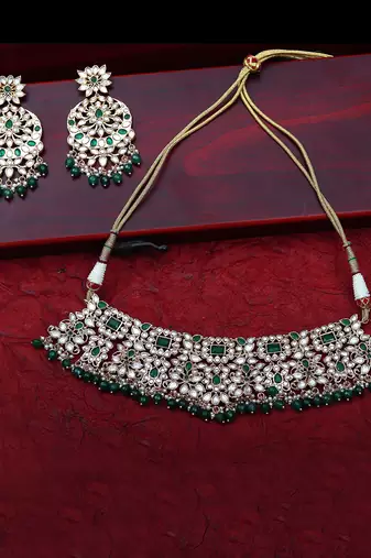 Green kundan polki choker set