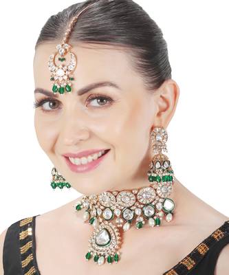 Green kundan polki choker set 1
