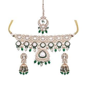 Green kundan polki choker set 2