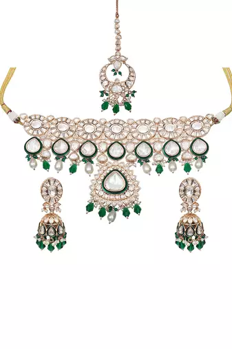 Green kundan polki choker set