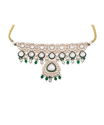 Green kundan polki choker set 3