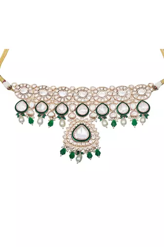Green kundan polki choker set
