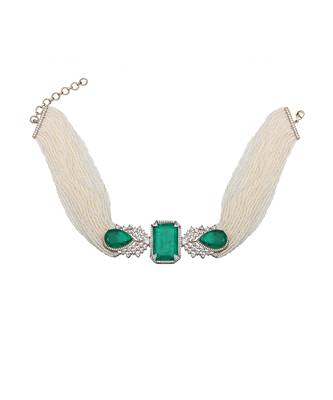 Emerald green kundan choker set 4
