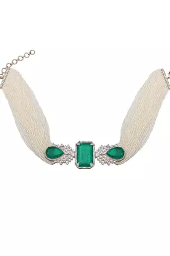 Emerald green kundan choker set