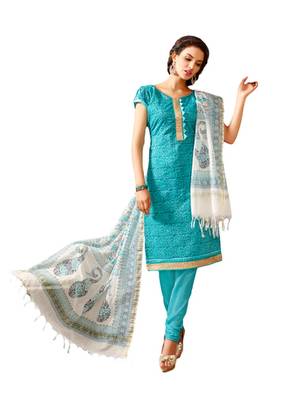 Blue printed chanderi semi stitched salwar with dupatta 1