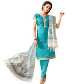 Blue printed chanderi semi stitched salwar with dupatta