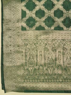 Kimisha Women'S Bottle Green Organza Faux Kanjeevaram Woven Saree Without Blouse 4