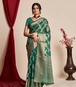 Rama Organza Faux Kanjeevaram Woven Saree Without Blouse