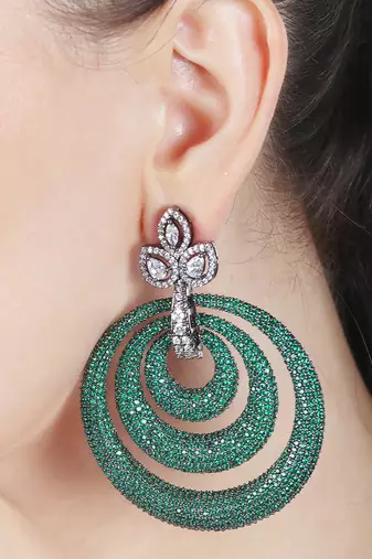 Green kundan dangler earrings