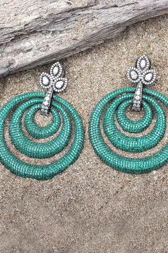 Green kundan dangler earrings