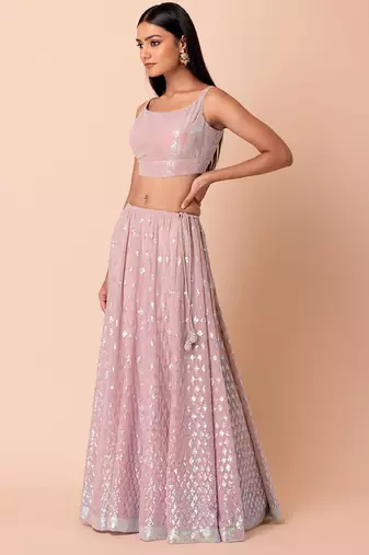 Fabulous Pink Embroidered Georgette Reception Wear Lehenga Choli
