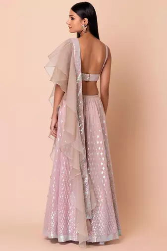 Fabulous Pink Embroidered Georgette Reception Wear Lehenga Choli