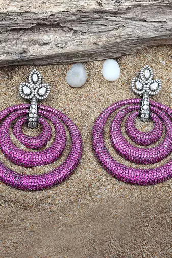 Pink kundan dangler earrings