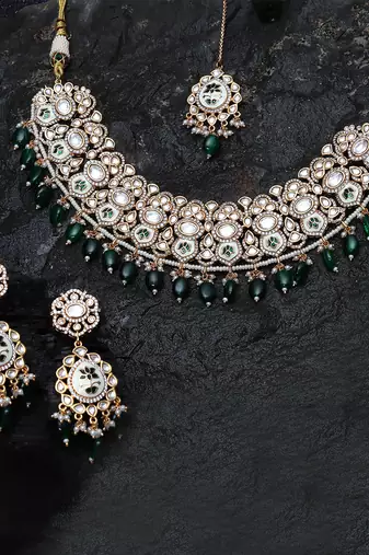 Emerald green meenakari kundan choker set