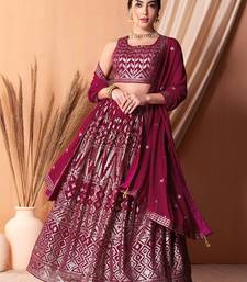 Stunning Dark Pink Sequins Georgette Lehenga Choli With Dupatta