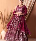 Stunning Dark Pink Sequins Georgette Lehenga Choli With Dupatta