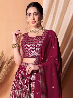 Stunning Dark Pink Sequins Georgette Lehenga Choli With Dupatta 2