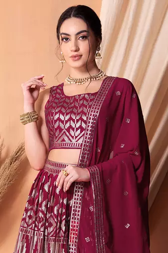 Stunning Dark Pink Sequins Georgette Lehenga Choli With Dupatta