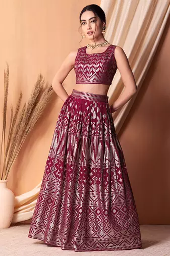 Stunning Dark Pink Sequins Georgette Lehenga Choli With Dupatta