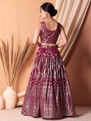 Stunning Dark Pink Sequins Georgette Lehenga Choli With Dupatta 4