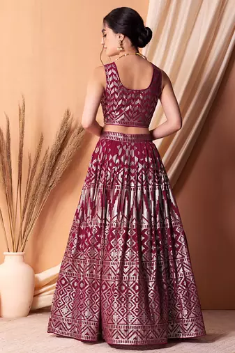 Stunning Dark Pink Sequins Georgette Lehenga Choli With Dupatta