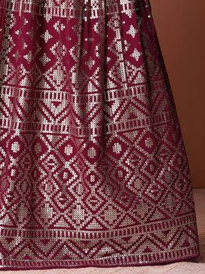 Stunning Dark Pink Sequins Georgette Lehenga Choli With Dupatta 6