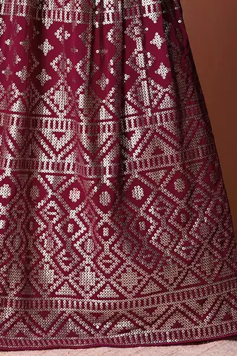 Stunning Dark Pink Sequins Georgette Lehenga Choli With Dupatta