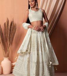 White Georgette Sequins Semi-Stitched Wedding Lehenga Choli 