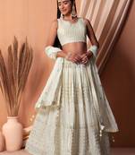 White Georgette Sequins Semi-Stitched Wedding Lehenga Choli 