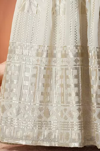 White Georgette Sequins Semi-Stitched Wedding Lehenga Choli 